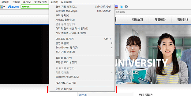인터넷옵션 캡쳐화면